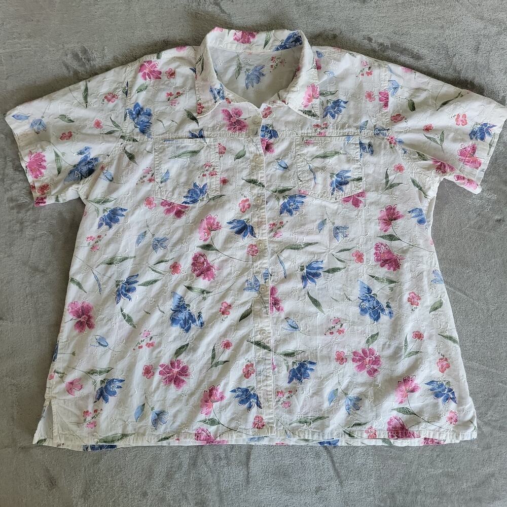 Women's Embroidered Floral Blouse Size M Cotton Blend Cottagecore Boho Peasant